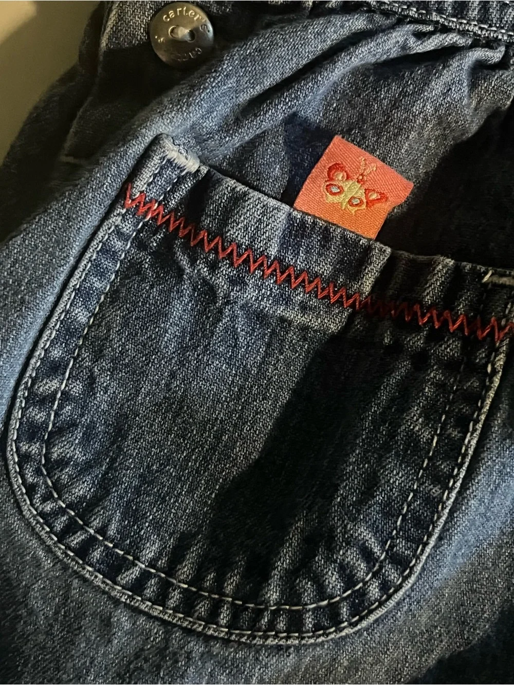 Denim Floral Embroidered Overall Dress with Coral Bodysuit - Carters kids